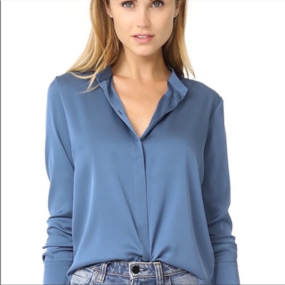 Eileen Fisher Button-Down Band-Collar Silk Shirt